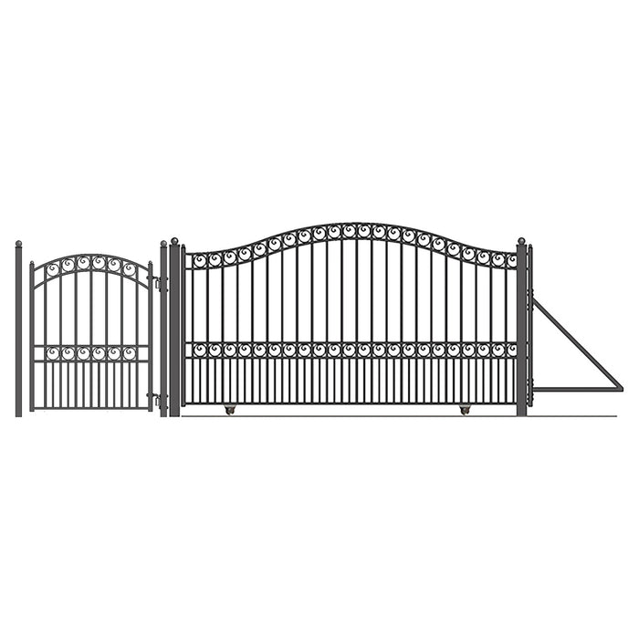 Aleko Steel Sliding Driveway Gate - 18 ft with Pedestrian Gate - 5 ft - PARIS Style  DG18PARSSLPED-AP