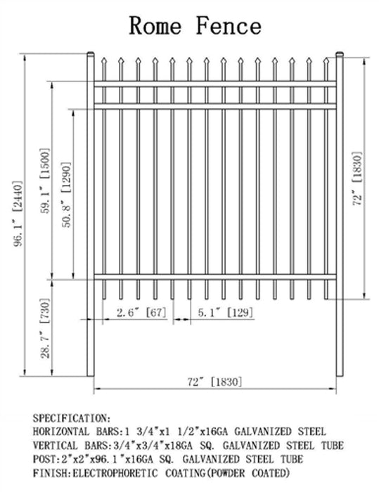 Aleko DIY Steel Iron Wrought High Quality Ornamental Fence - Rome Style - 6 x 6 Feet  FENCEROME6X6-AP