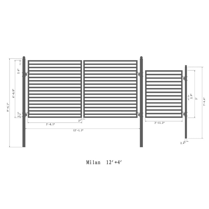 Aleko Steel Dual Swing Driveway Gate - MILAN Style - 12 ft with Pedestrian Gate - 5 ft   SET12x4MILD-AP