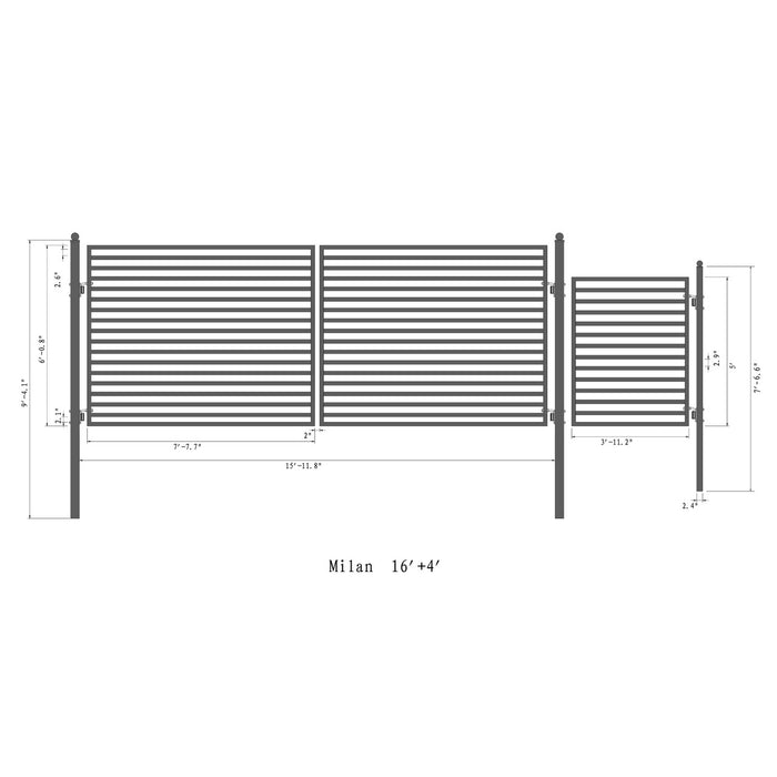 Aleko Steel Dual Swing Driveway Gate - MILAN Style - 16 ft with Pedestrian Gate - 5 ft  SET16x4MILD-AP
