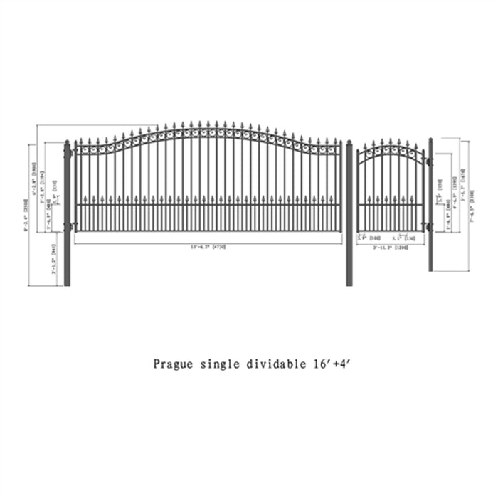Aleko Steel Single Swing Driveway Gate - PRAGUE Style - 16 ft with Pedestrian Gate - 5 ft  SET16X4PRAS-AP