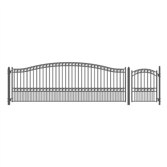 Aleko Steel Single Swing Driveway Gate - PARIS Style - 18 ft with Pedestrian Gate - 5 ft   SET18X4PARS-AP