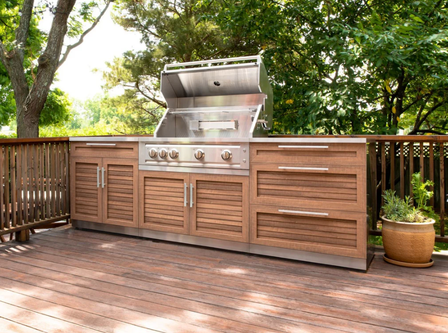 NewAge Products Outdoor Kitchen Grove 3 Piece Outdoor Kitchen Set 65686 with Grill Cabinet, Bar Cabinet, 3-Drawer Cabinet