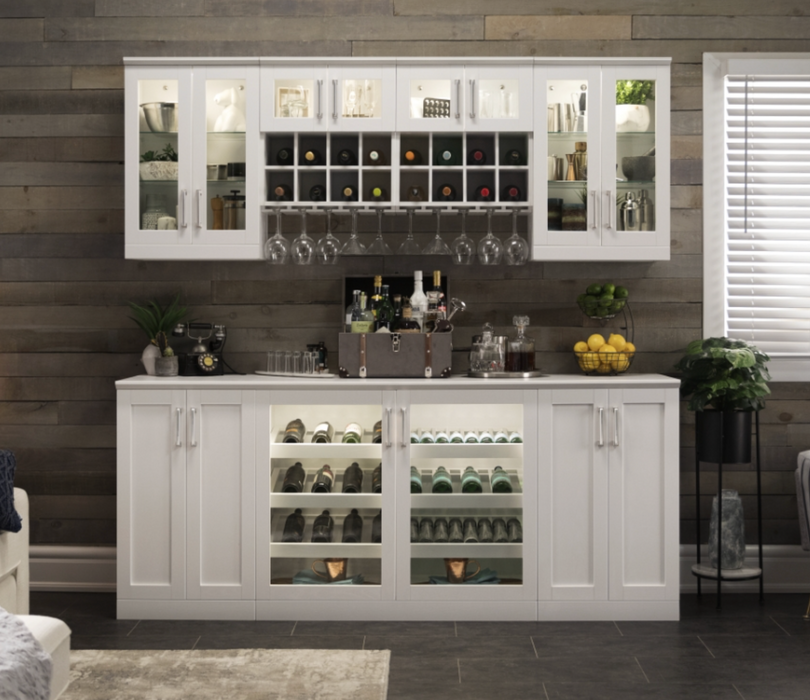 NewAge Coffee Wine Bar Cabinet with Wall Wine Display Cabinet, Wine Rack, Wine Storage Cabinets - 7 Piece Shaker Style Wine Storage White Kitchen Cabinet Set 62529