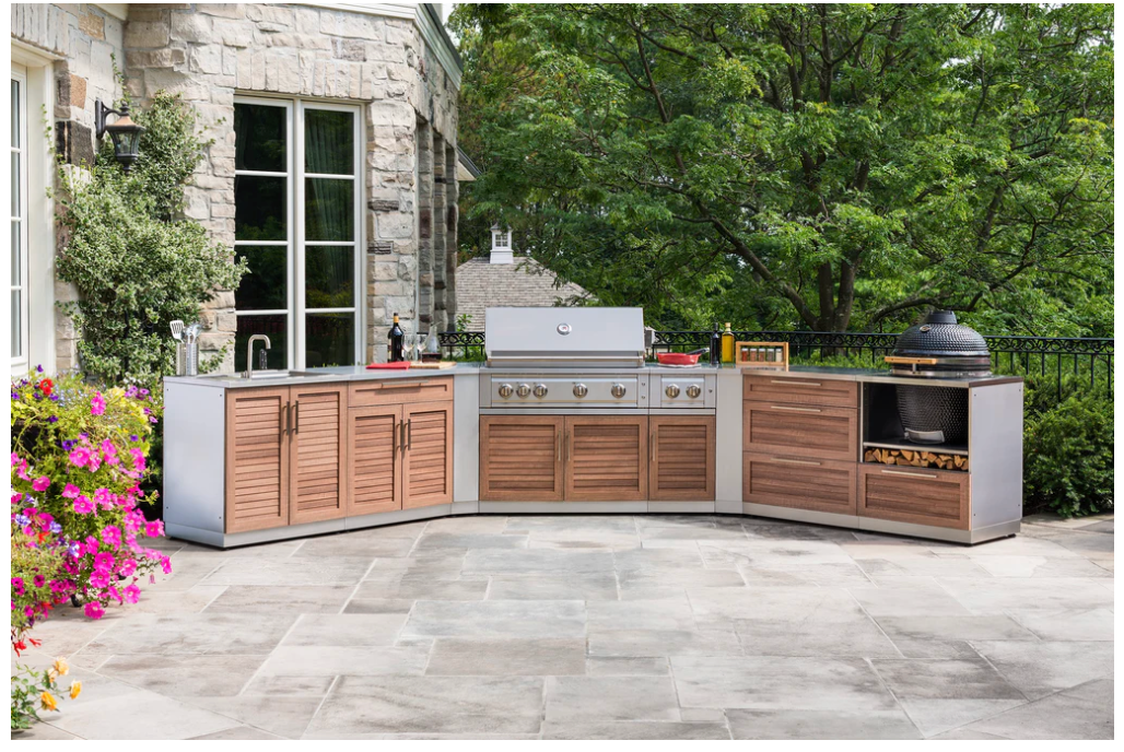 NewAge Outdoor Kitchen Cabinets Outdoor Grill Station BBQ Island 3 Piece Stainless Steel Outdoor Kitchen Island 66002