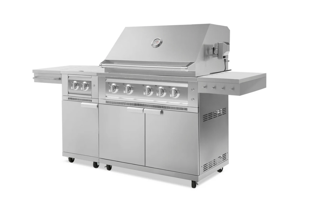 Outdoor BBQ Kitchen Stainless Steel Freestanding Grill Cart with Platinum Gas Grill, Dual Side Burner 67113