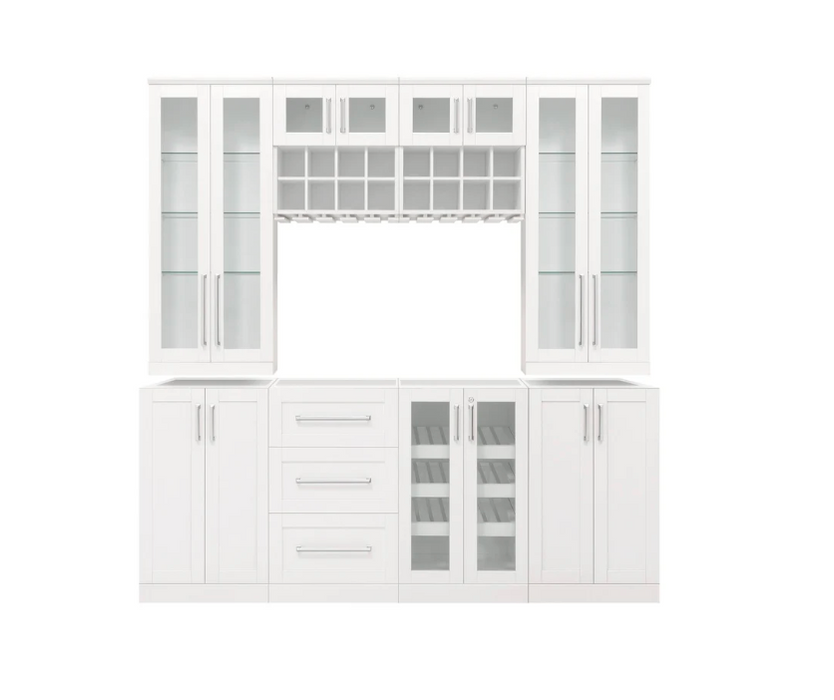 NewAge Coffee Wine Bar Cabinet with Display Wine Cabinet, Wine Rack, Wine Storage Cabinets 8 Piece Shaker Style Wine Storage White Kitchen Cabinet Set 62531