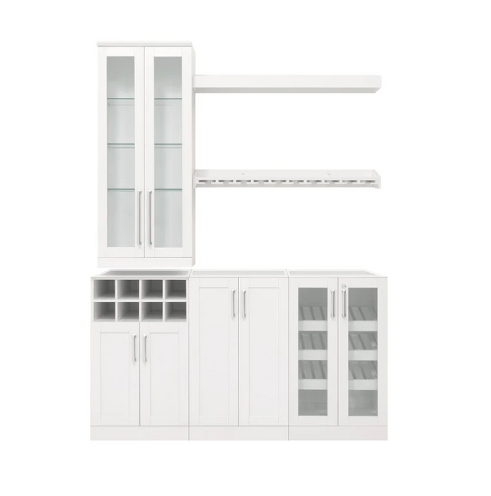 NewAge Coffee Wine Bar Cabinet with Wine Display Cabinet, Wine Rack, Wine Storage Cabinets - 6 Piece Shaker Style Wine Storage White Kitchen Cabinet Set 62523