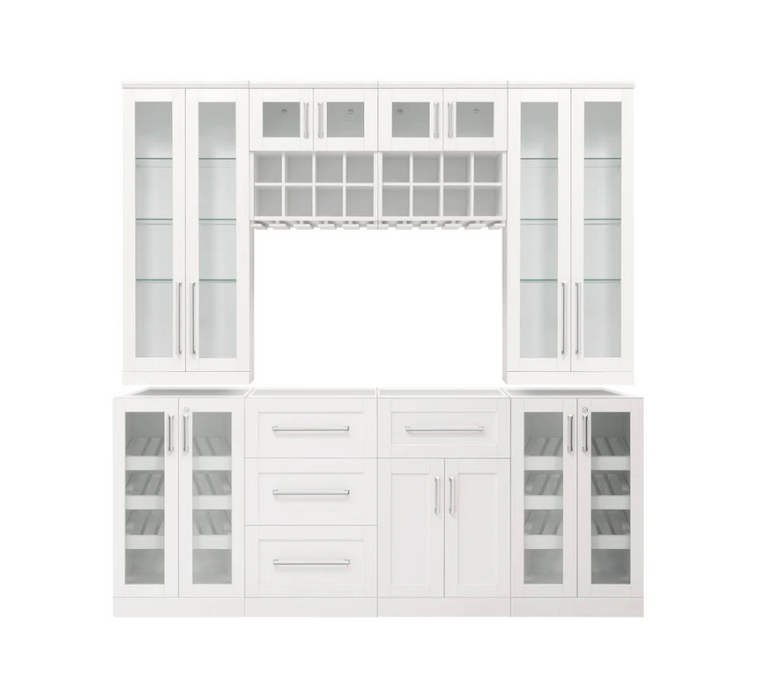 NewAge Coffee Wine Bar Cabinet with Wine Display Cabinet, Wine Rack, Wine Storage Cabinets - 8 Piece Shaker Style Wine Storage White Kitchen Cabinet Set 62521