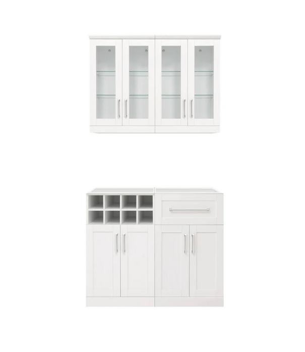 NewAge Coffee Wine Bar Cabinet with Wine Display Cabinet, Wine Rack, Wine Storage Cabinets - 4 Piece Shaker Style Wine Storage White Kitchen Cabinet Set 62532