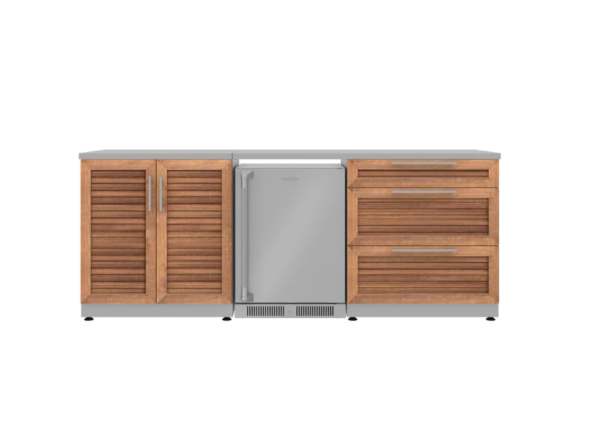 NewAge Modular Outdoor Kitchen Cabinets 5 Piece Stainless Steel Grove Outdoor Kitchen Island Cabinet Set with 3-Drawer Cabinet, 2-Door Cabinet, Stainless Steel Countertops, Stainless Steel Undercounter Refrigerator 67586