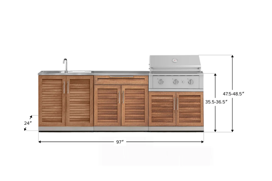 NewAge Outdoor Grill Station Stainless Steel Grove 5 Piece Outdoor BBQ Island Kitchen Set with Grill Cabinet, Bar Cabinet, Sink Cabinet, Performance Gas Grill, Stainless Steel Countertop 71096