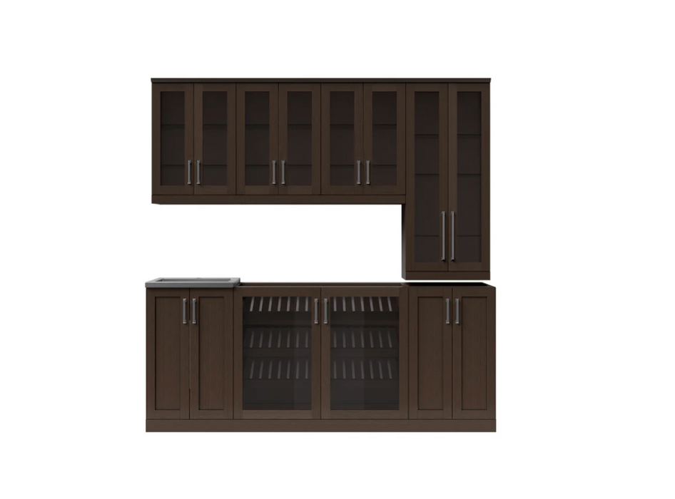 NewAge Wet Bar Cabinets Home Bar with Sink, Glass Door Beverage Display Base Cabinet, Tall Glass Door Wall Display Cabinets - 8 Piece Wall Bar Cabinet Wetbar with Sink 62689