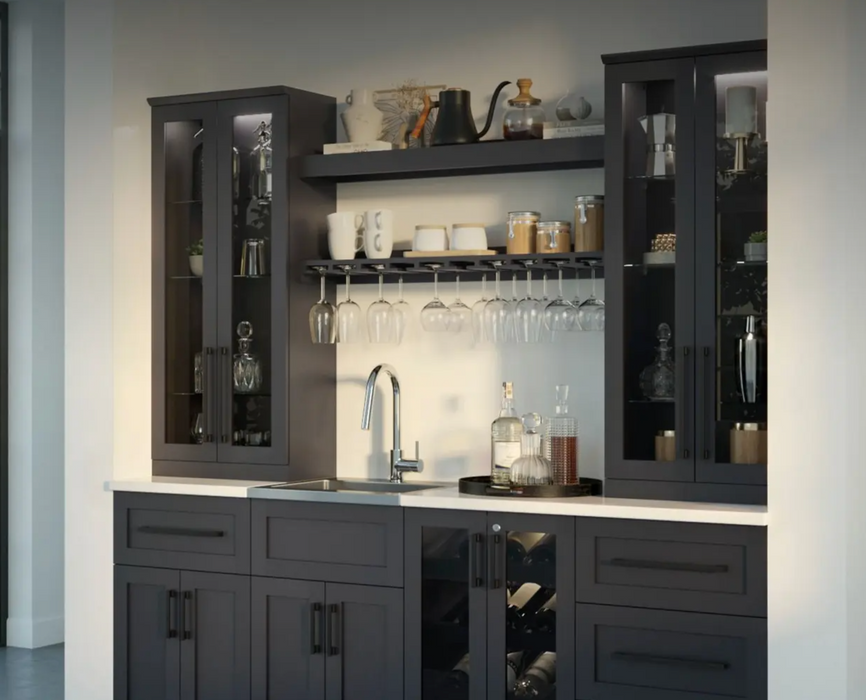 NewAge Wet Bar Cabinets Home Bar with Sink, Glass Door Beverage Display Base Cabinet, Tall Glass Door Wall Display Cabinets - 8 Piece Wall Bar Cabinet Wetbar with Sink 62689