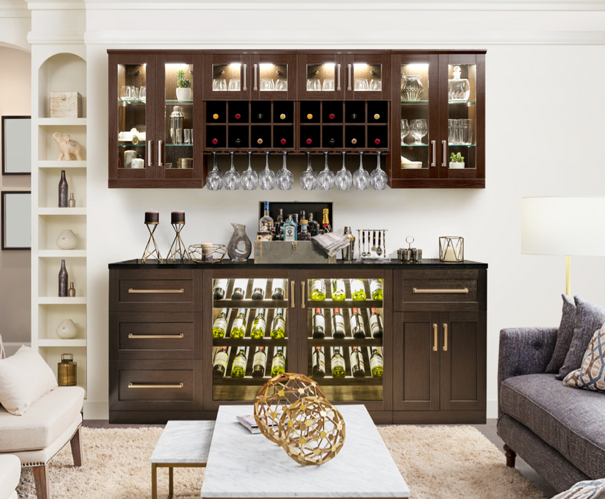 NewAge Wall Bar Cabinet Wine Cabinet Set with Glass Beverage Display Base Cabinet, Wall Wine Rack, Glass Tall Wall Display Cabinet - 7 Piece Home Dry Bar Wine Storage Cabinet Set 62522