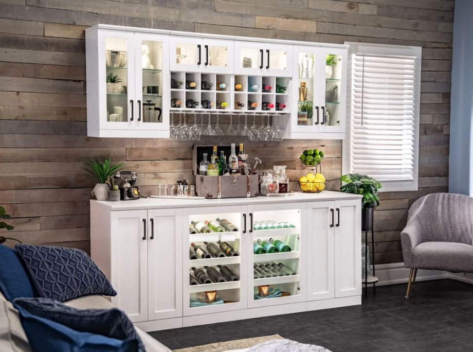 NewAge Wine Bar Cabinet Wall Bar Cabinet with Beverage Center Cabinets, Wine Rack Cabinet, Bar Display Cabinet - 8 Piece Home Bar Wine Bar Storage Cabinets 62525