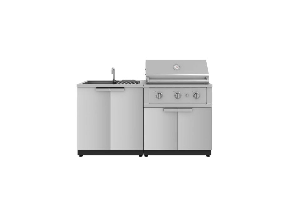 NewAge Outdoor Kitchen Cabinets Stainless Steel Outdoor Kitchen with Sink, Outdoor Grill Station BBQ Island 2 Piece Outdoor Kitchen Island 67610