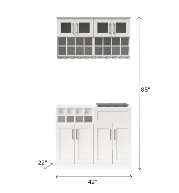 NewAge Home Bar 5 Piece Cabinet Set with Wall Racks, Sink Cabinet, and Sink - 21 in. 63359