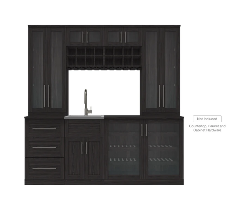 NewAge Home Bar 8 Piece Cabinet Set with Wide Display, Wall Rack, Wall, Sink Cabinet, and Sink - 21 in. 64760