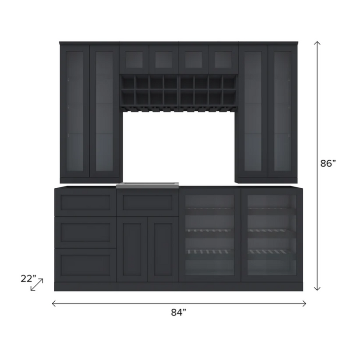 NewAge Home Bar 8 Piece Cabinet Set with Wide Display, Wall Rack, Wall, Sink Cabinet, and Sink - 21 in. 64760