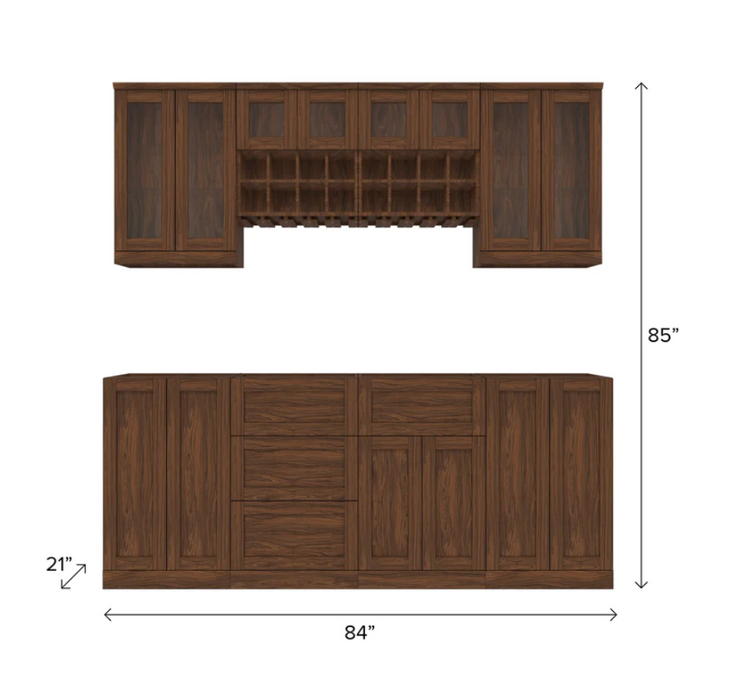 NewAge Home Bar 8 Piece Cabinet Set with Wall Racks and Wall Cabinets - 21 in. 64874