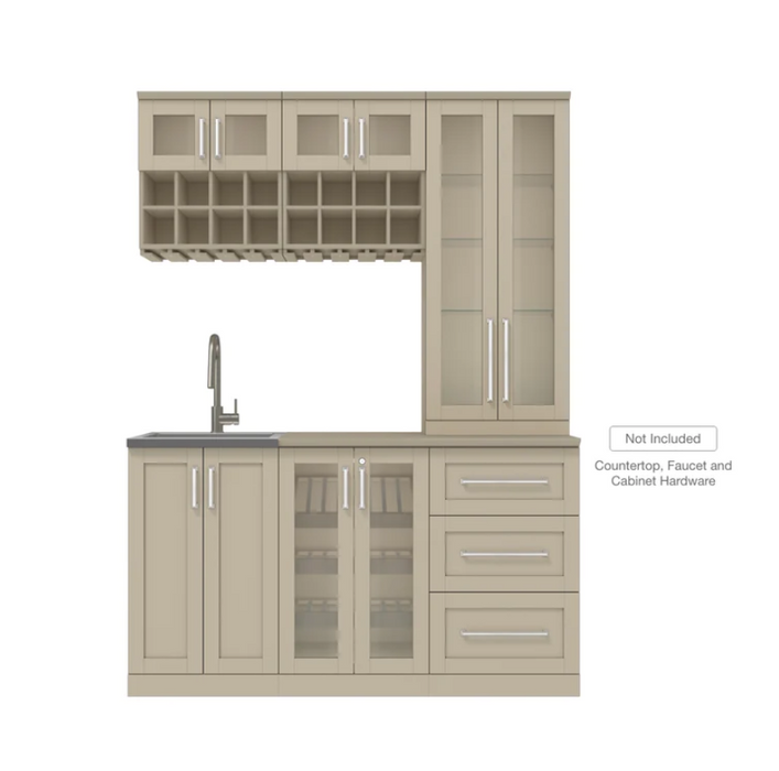 NewAge Home Bar 7 Piece Cabinet Set with Display, Wall Rack, Sink Cabinet, and Sink - 21 in. 64909