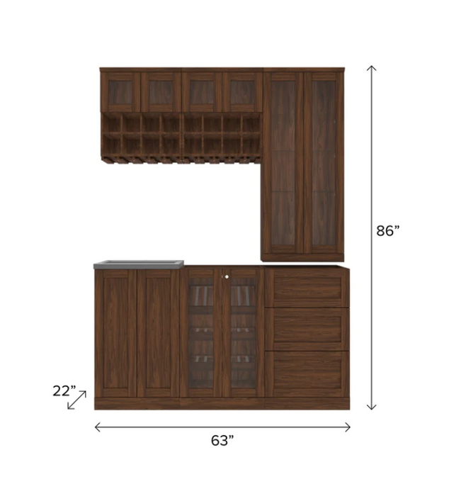 NewAge Home Bar 7 Piece Cabinet Set with Display, Wall Rack, Sink Cabinet, and Sink - 21 in. 64909