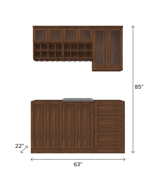 NewAge Home Bar 7 Piece Cabinet Set with Wall Rack, Sink Cabinet, and Sink - 21 in. 64904