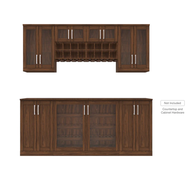 NewAge Home Bar 7 Piece Cabinet Set with Wide Display, Two Door and Wall Cabinets - 21 in. 64889