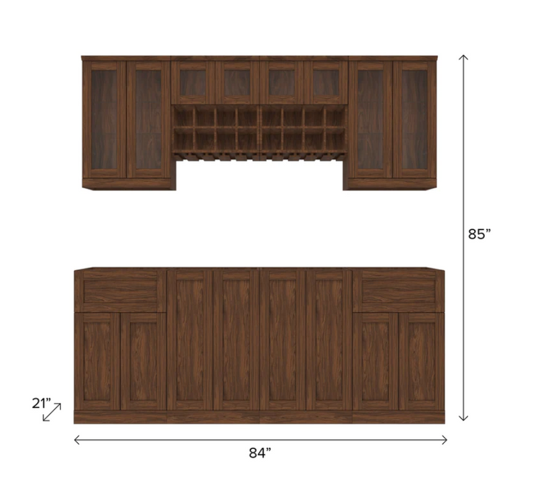 NewAge Home Bar 8 Piece Cabinet Set with Split, Wall Racks, and Wall Cabinets - 21 in. 64884
