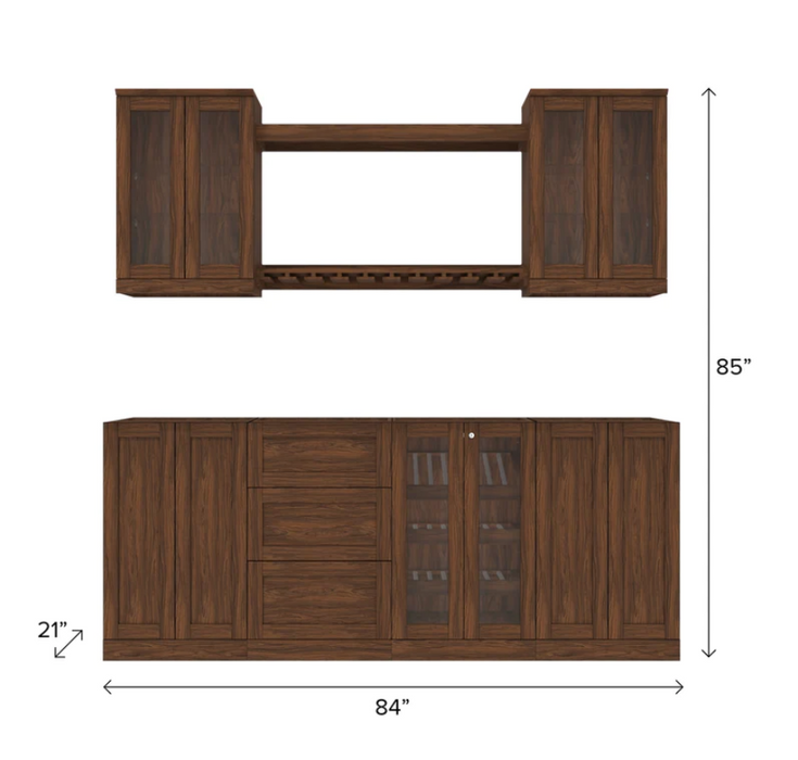 NewAge Home Bar 8 Piece Cabinet Set with Wall Cabinets and Shelves - 21 in. 64824