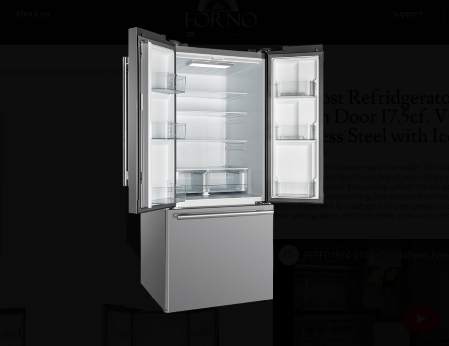 Forno No Frost Refridgerator French Door 17.5cf. VCM Stainless Steel with Ice Maker Sku FFFFD1974-31SB