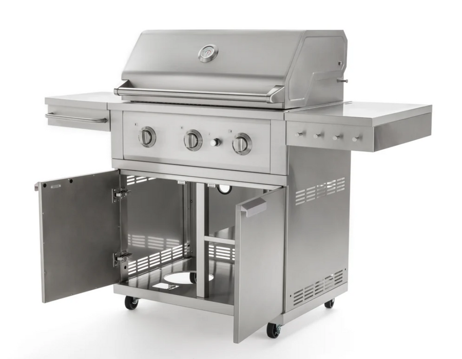 Outdoor BBQ Kitchen Stainless Steel Freestanding Grill Cart with Platinum Gas Grill, Dual Side Burner 67113