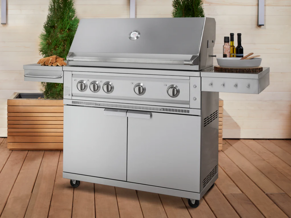 Outdoor BBQ Kitchen Stainless Steel Freestanding Grill Cart with Platinum Gas Grill, Dual Side Burner 67113