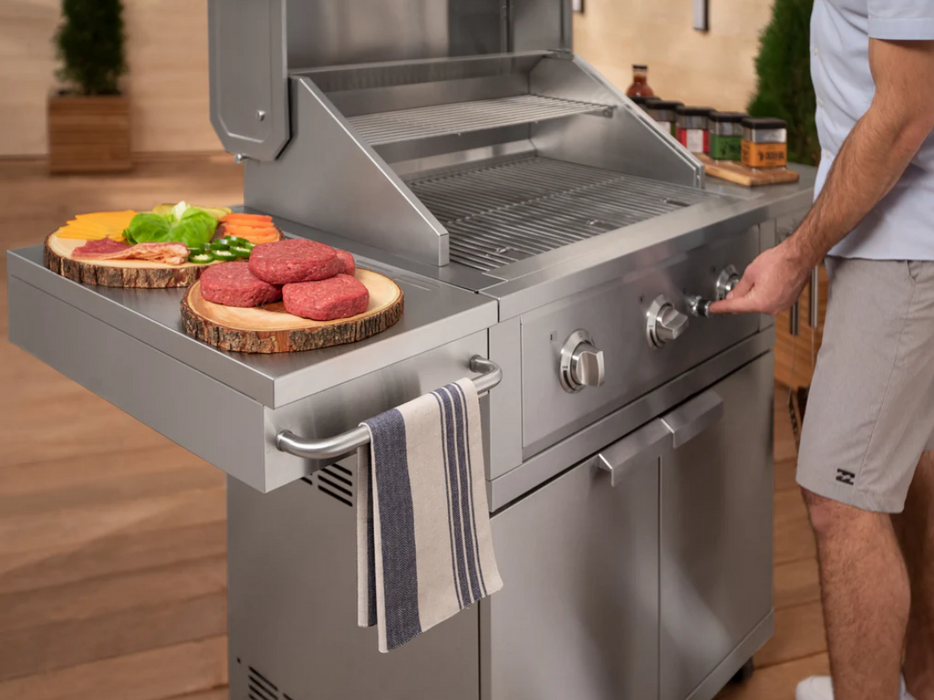 Outdoor BBQ Kitchen Stainless Steel Freestanding Grill Cart with Platinum Gas Grill, Dual Side Burner 67113