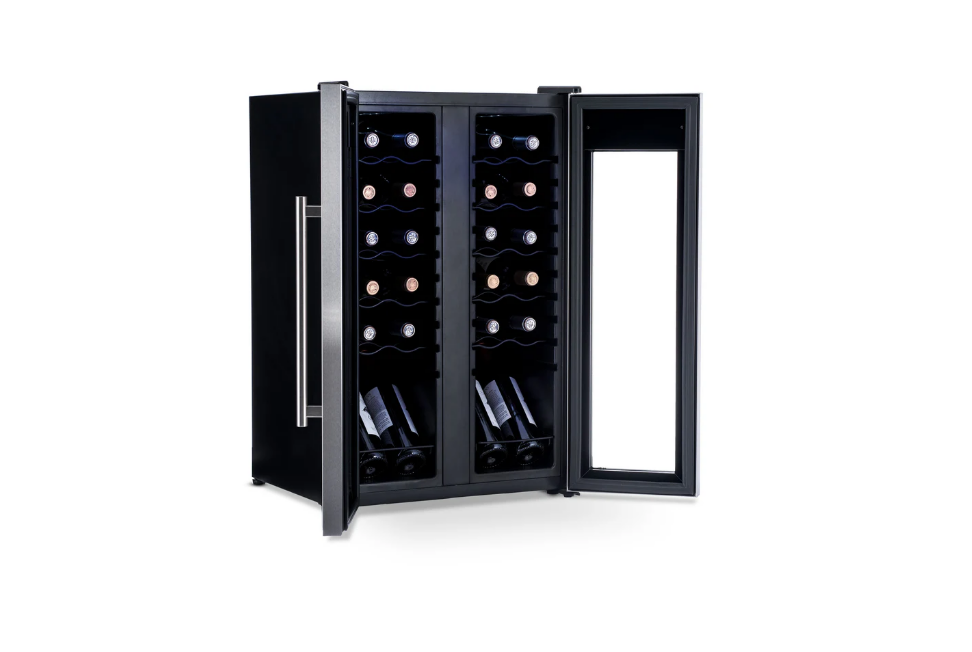 Newair 24 Bottle Stainless Steel French Door Dual Zone Wine Refrigerator with Double-Layer Tempered Glass Door and Quiet Compressor Cooling 20" NWC024SSD0