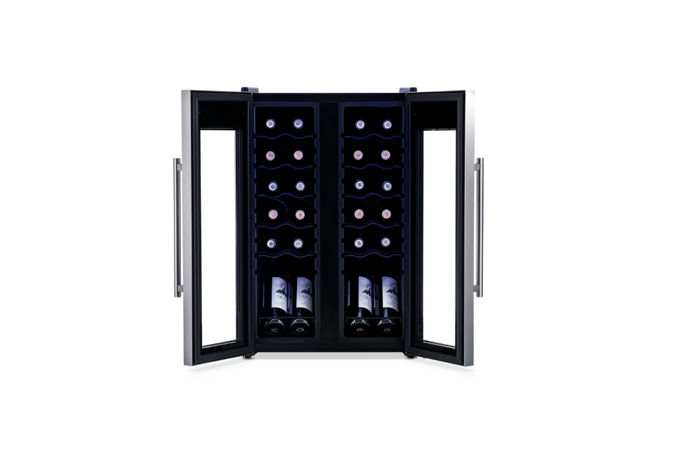 Newair 24 Bottle Stainless Steel French Door Dual Zone Wine Refrigerator with Double-Layer Tempered Glass Door and Quiet Compressor Cooling 20" NWC024SSD0