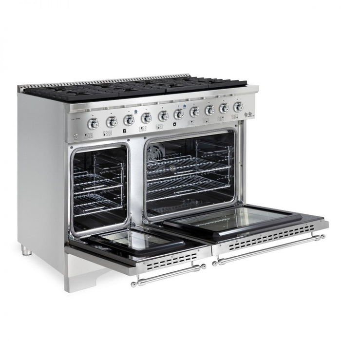 HALLMAN INDUSTRIES Classico Series 48" Gas Freestanding Range in Stainless Steel with Chrome Trim  Sku HCLRG48CMSS