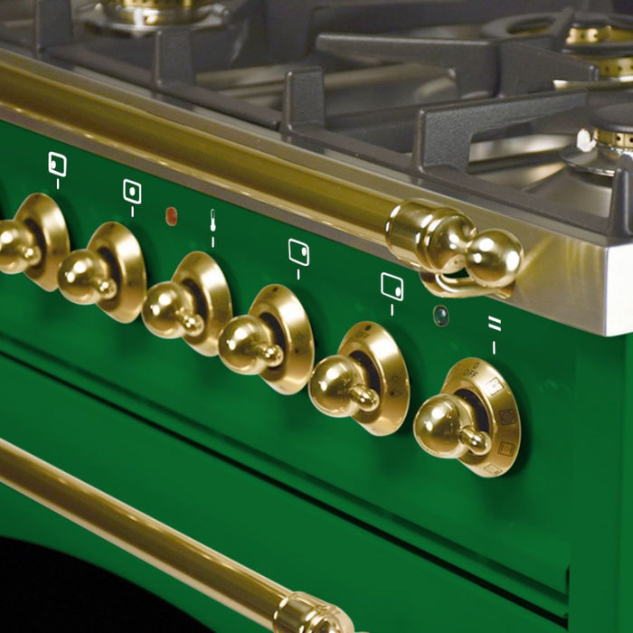 HALLMAN INDUSTRIES 30 in. Single Oven Dual Fuel Italian Range, Brass Trim in Emerald Green   Sku HDFR30BSGN