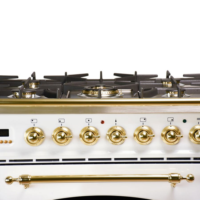 HALLMAN INDUSTRIES 30 in. Single Oven Dual Fuel Italian Range, Brass Trim in White   Sku HDFR30BSWT