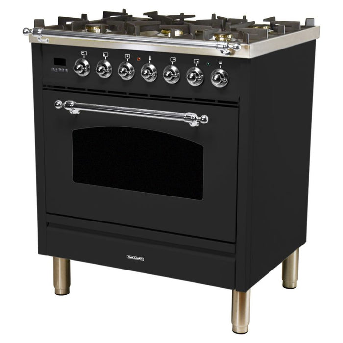 HALLMAN INDUSTRIES 30 in. Single Oven Dual Fuel Italian Range, Chrome Trim in Matte Graphite   Sku HDFR30CMMG