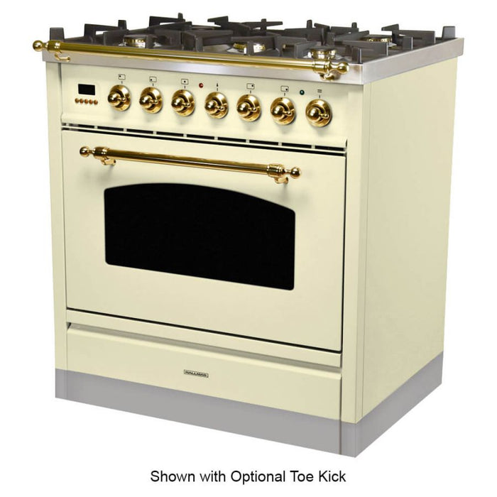 HALLMAN INDUSTRIES 30 in. Single Oven All Gas Italian Range, LP Gas, in Antique White with Brass Trim  Sku HGR30BSAWLP