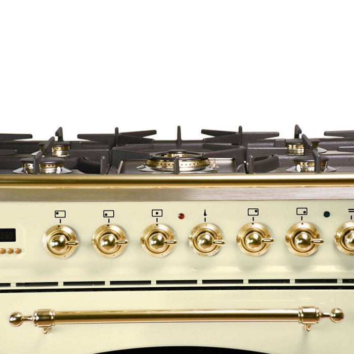 HALLMAN INDUSTRIES 30 in. Single Oven All Gas Italian Range, LP Gas, in Antique White with Brass Trim  Sku HGR30BSAWLP