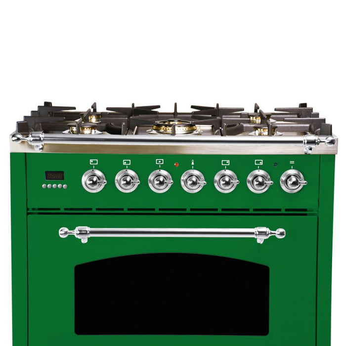 HALLMAN INDUSTRIES 30 in. Single Oven All Gas Italian Range, Chrome Trim in Emerald Green   Sku HGR30CMGN