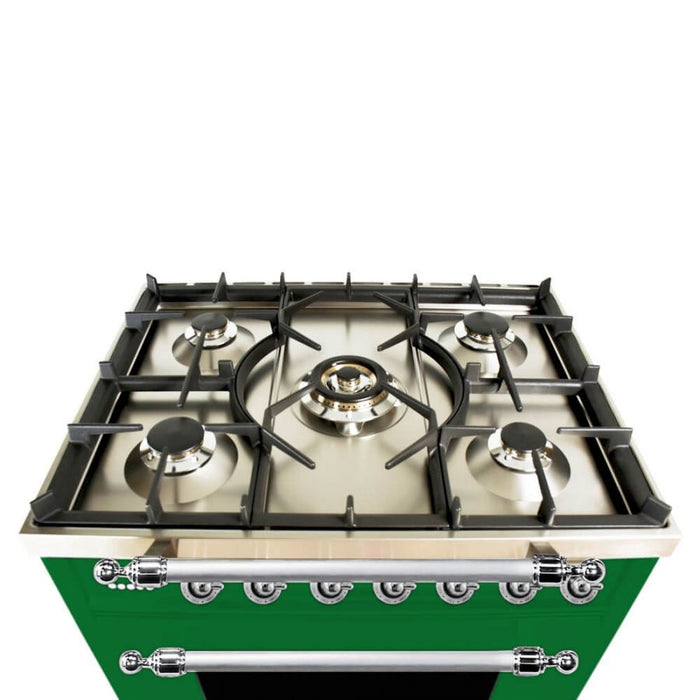 HALLMAN INDUSTRIES 30 in. Single Oven All Gas Italian Range, Chrome Trim in Emerald Green   Sku HGR30CMGN