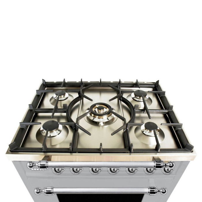 HALLMAN INDUSTRIES 30 in. Single Oven All Gas Italian Range, Chrome Trim in Stainless-steel  Sku HGR30CMSS