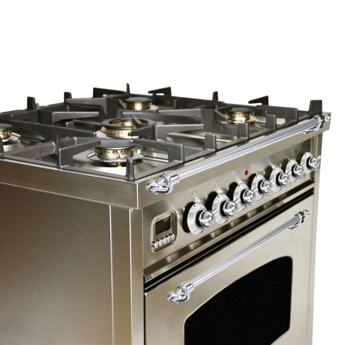 HALLMAN INDUSTRIES 30 in. Single Oven All Gas Italian Range, Chrome Trim in Stainless-steel  Sku HGR30CMSS