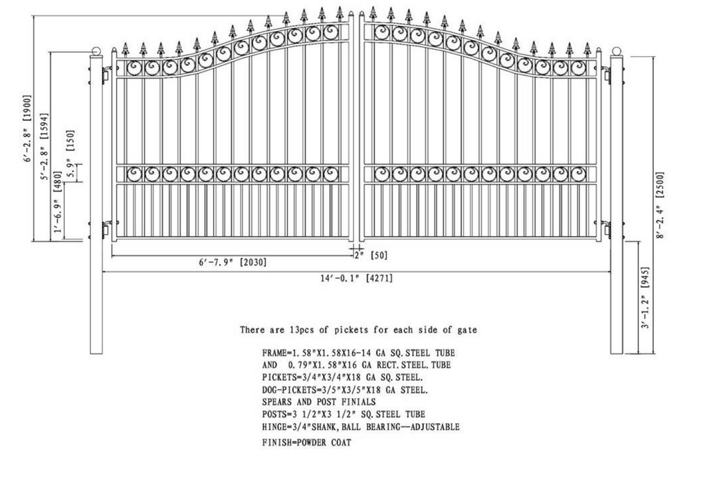 Aleko Steel Dual Swing Driveway Gate London Style 14 x 6 Feet