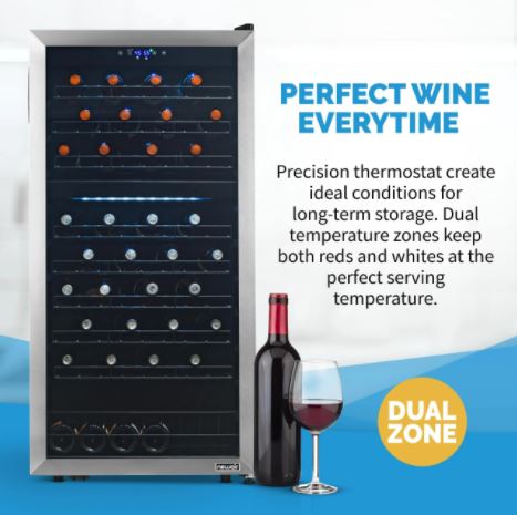 Newair Freestanding 98 Bottle Dual Zone Wine Fridge with Ultra-Quiet Inverter Compressor and Adjustable Racks