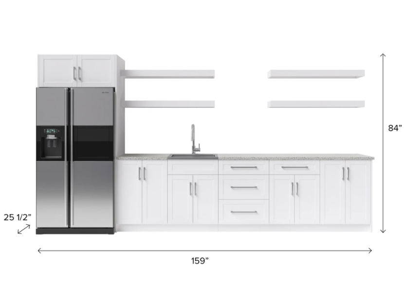 Newage Products Home Kitchen 14 Piece Cabinet Set with Sink and Shelves
